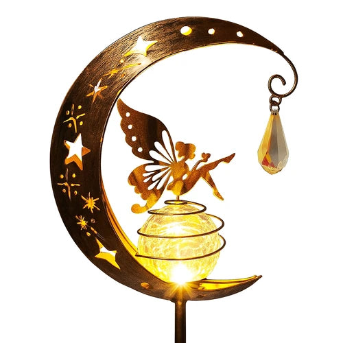 Solar Garden Light with Fairy and Crackle Glass Globe