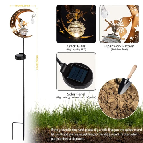 Solar Garden Light with Fairy and Crackle Glass Globe