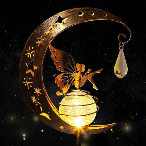 Solar Garden Light with Fairy and Crackle Glass Globe