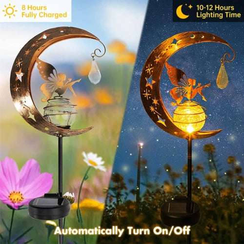 Solar Garden Light with Fairy and Crackle Glass Globe
