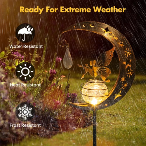 Solar Garden Light with Fairy and Crackle Glass Globe