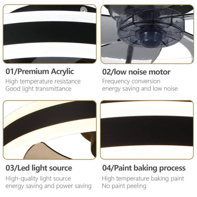 Modern and Silent Ceiling Fan with LED and Remote Control